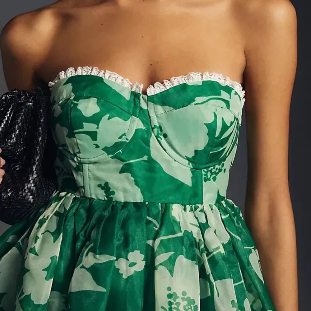 Selkie Green Floral Strapless Tea Dress - Picture 4 of 10